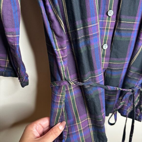 Lauren Ralph Lauren Button Up Blouse Sz L Purple Plaid Ruffle Preppy Academia - Picture 6 of 11